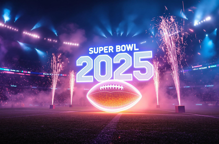Banner zur Ankündigung des Super Bowl 2025