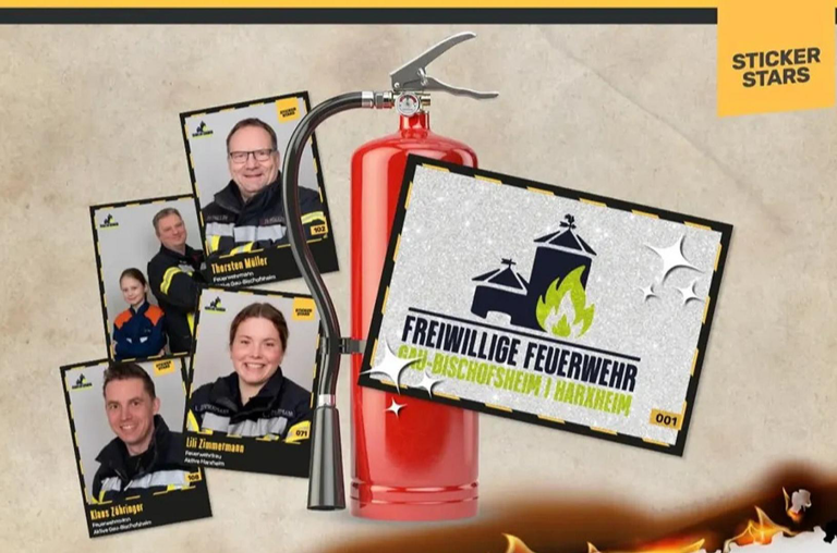 Ein Werbebanner für die Stickerstars-Aktion von der Freiwilligen Feuerwehr Gau-Bischofsheim und EDEKA Deckenbach