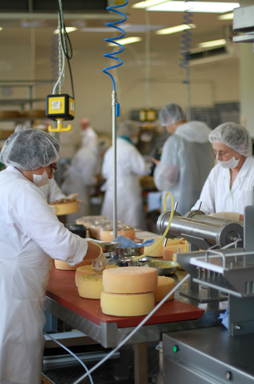 Mitarbeiter von Käse Wolf bei der Käseherstellung